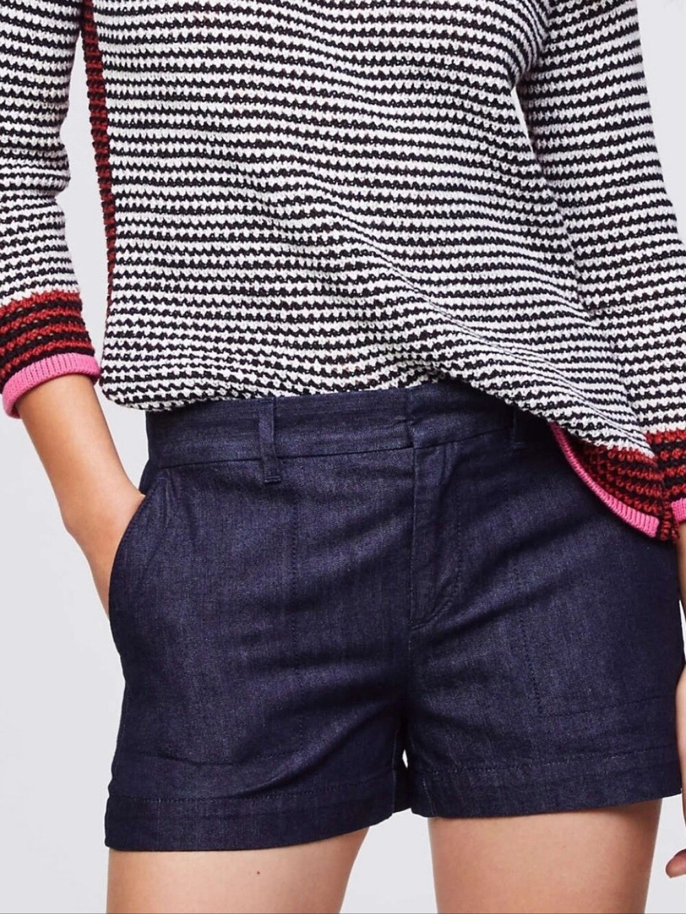 NWT Ann Taylor Loft Dark Blue Cotton Lyocell Shorts Classic Nautical Chic 10/30